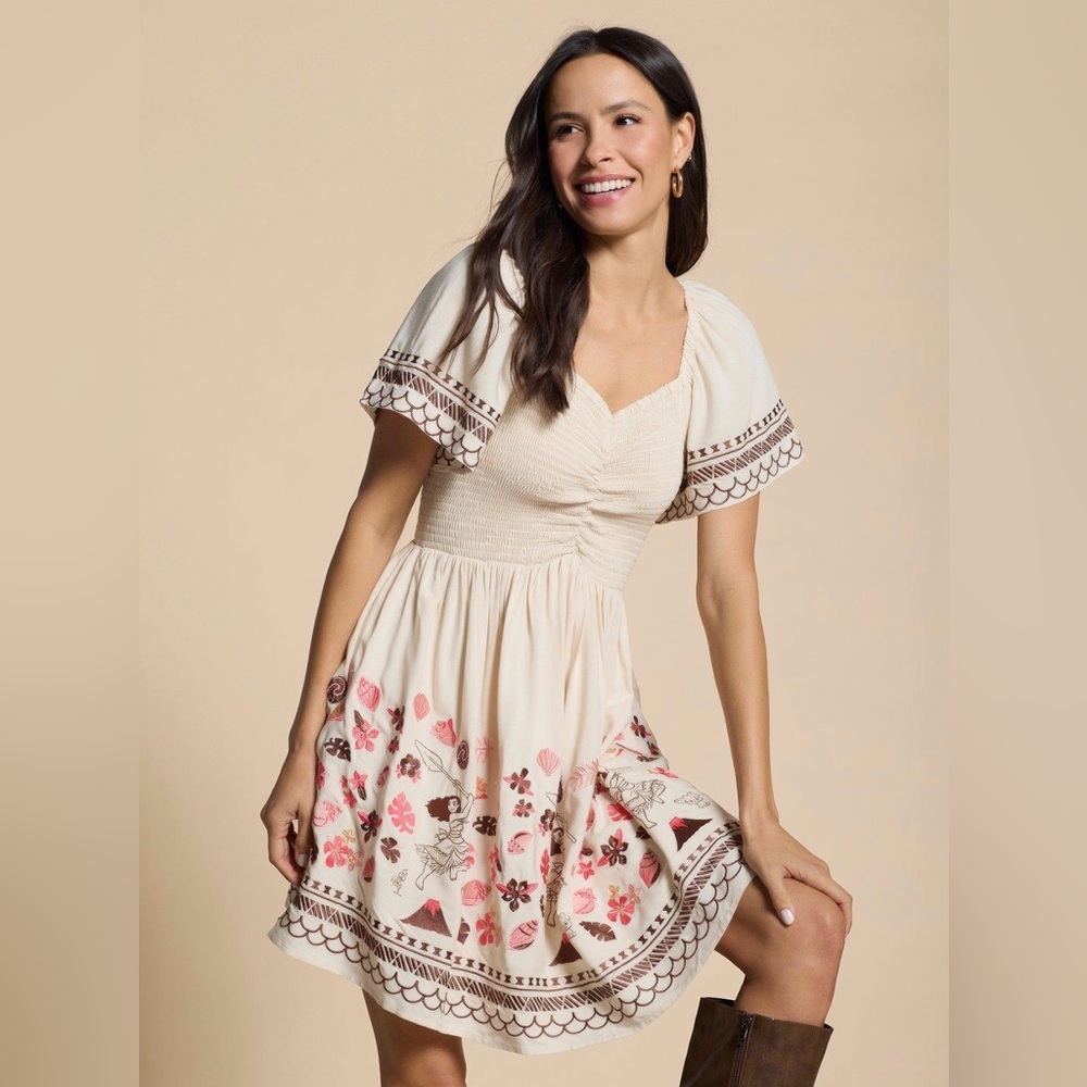 DISNEY Princess Moana Floral Icons Cinched Smock Dress